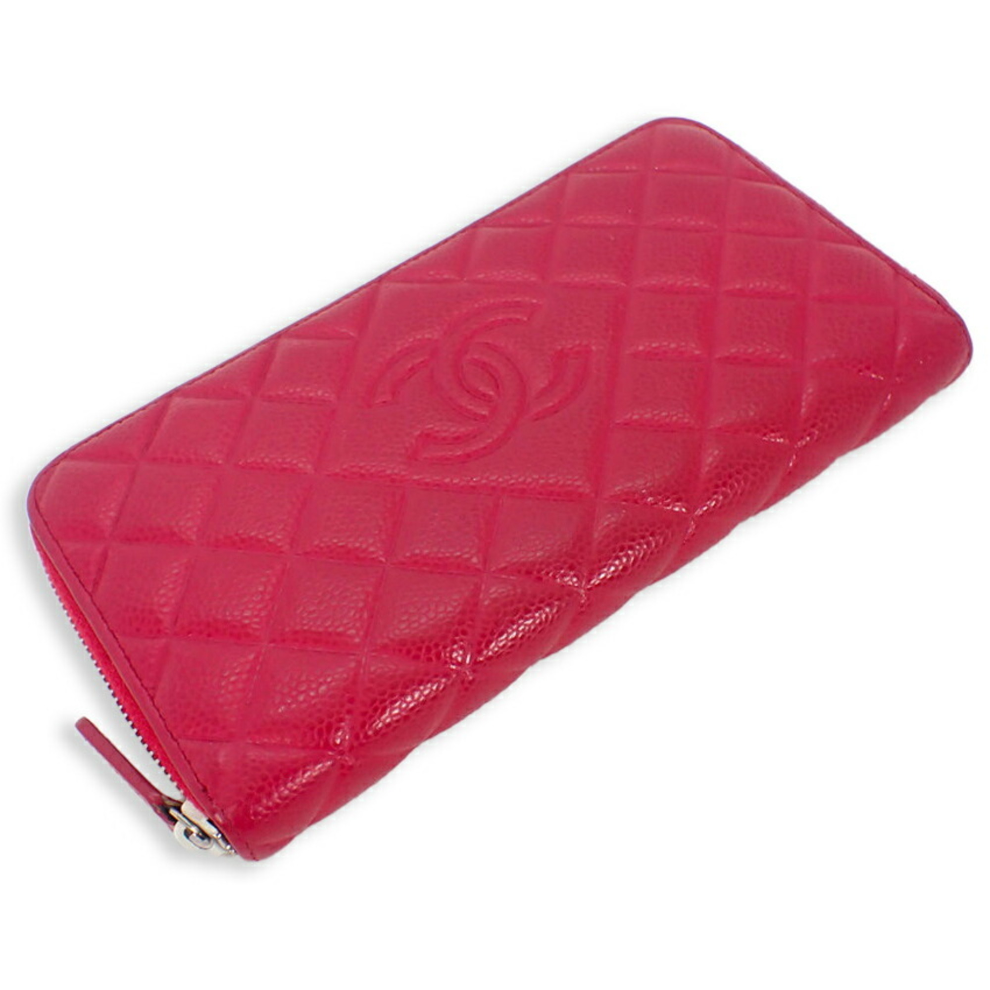 Chanel Chanel Here Mark Caviar Skin Round Long Wallet Red 2